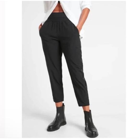 Athleta Pants Womens 4 Black Nolita Slim Tapered Crop Pull On Commute Stretch - Picture 1 of 12